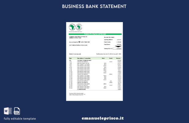 modello di estratto conto bancario aziendale per lo sviluppo africano in stile v